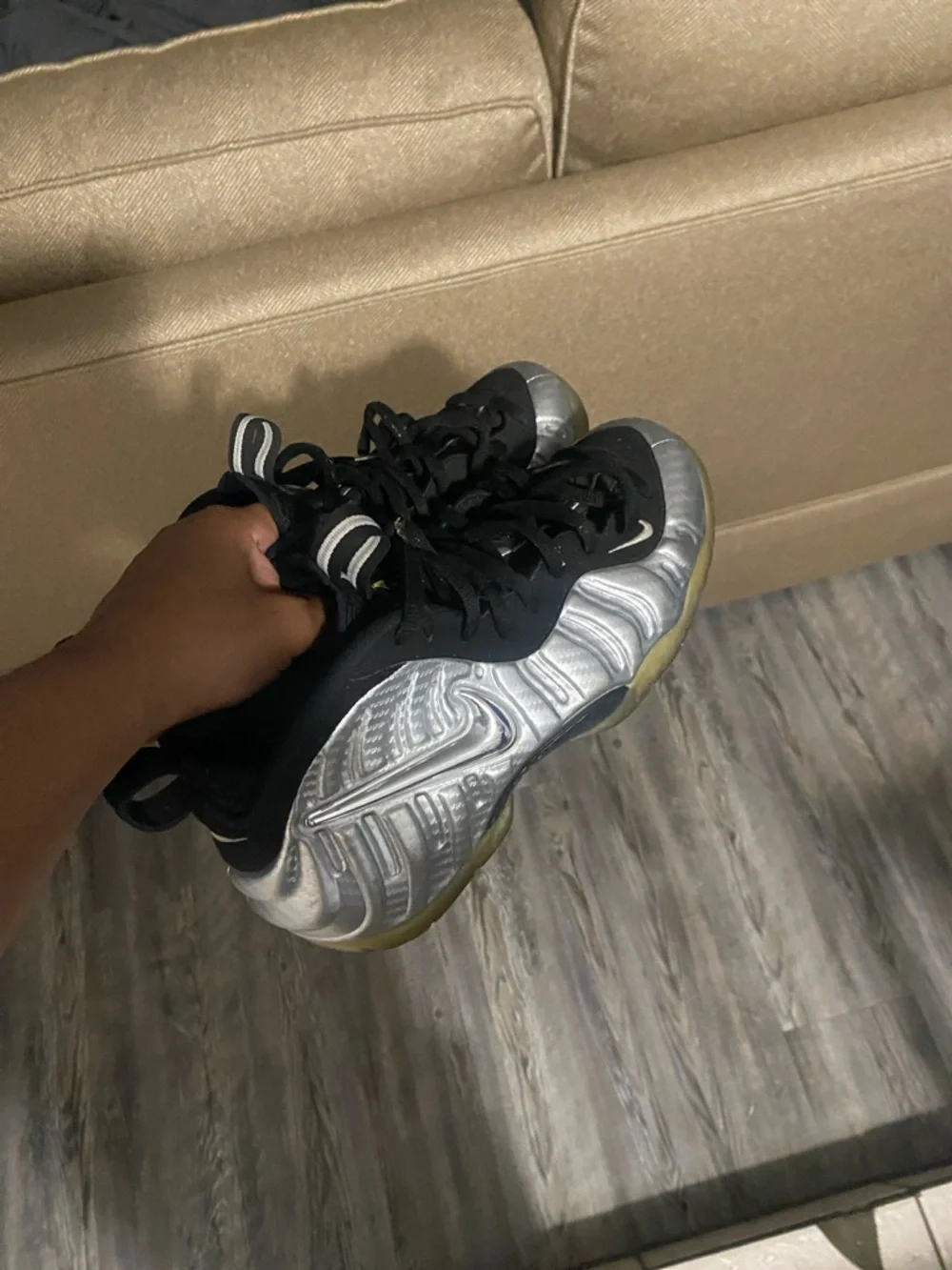 Nike Kids Silver and Black Foamposite Sneakers - Picture 1 of 3